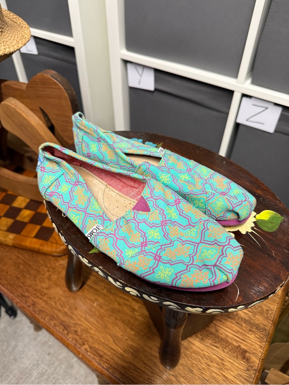 TOMS Women’s Patterned Slip-On Flats in Turquoise